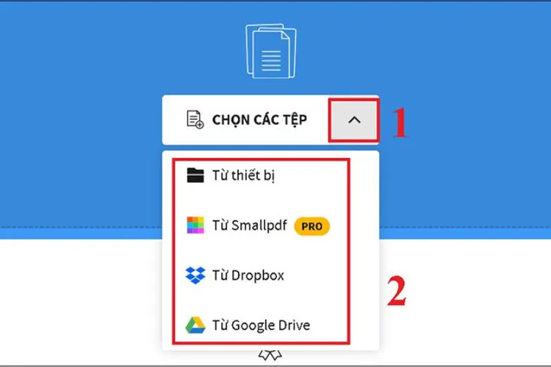 Chọn nguồn tải file Word lên SmallPDF