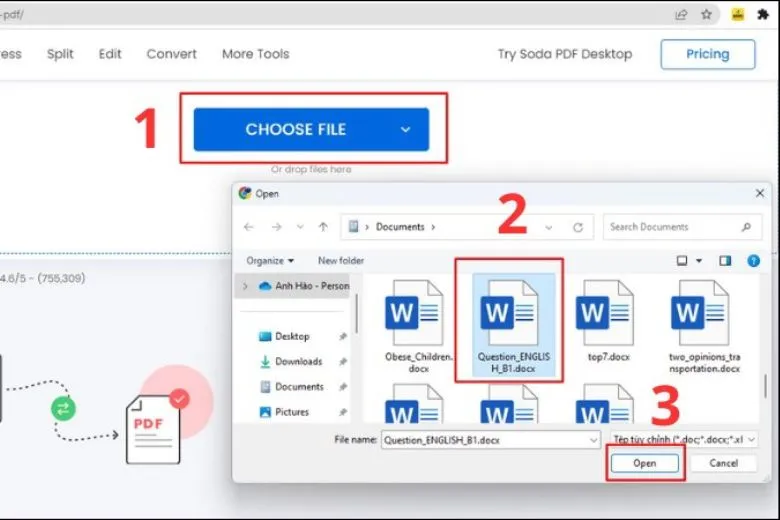 Giao diện công cụ Soda PDF trực tuyến