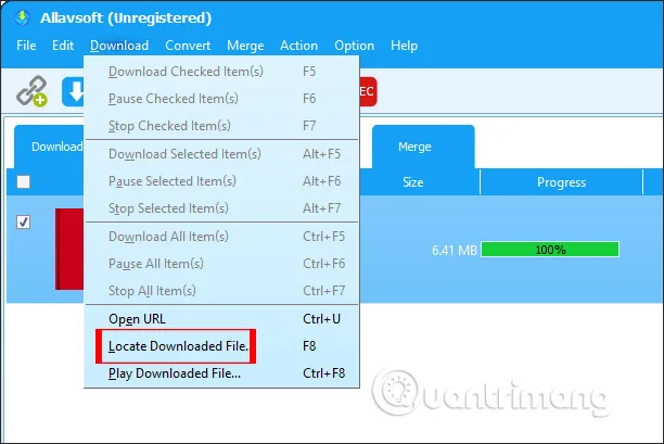 Mở thư mục chứa file nhạc đã tải xuống bằng tính năng Locate Downloaded File
