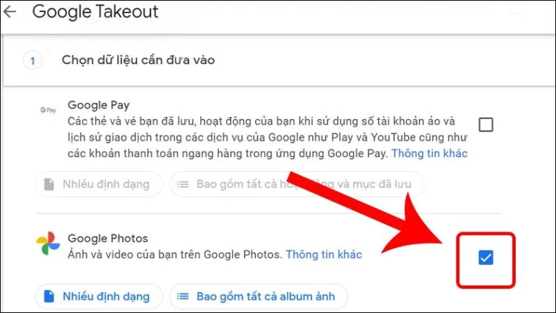 Giao diện Google Takeout, bước đầu tiên để tải hình ảnh về máy tính làm hình nền