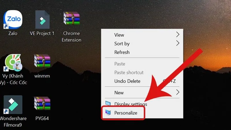 Truy cập Personalize (Cá nhân hóa) để bắt đầu quy trình cài đặt hình nền