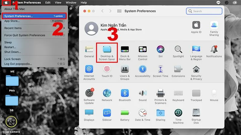 Giao diện System Preferences trên macOS để cài đặt hình nền desktop