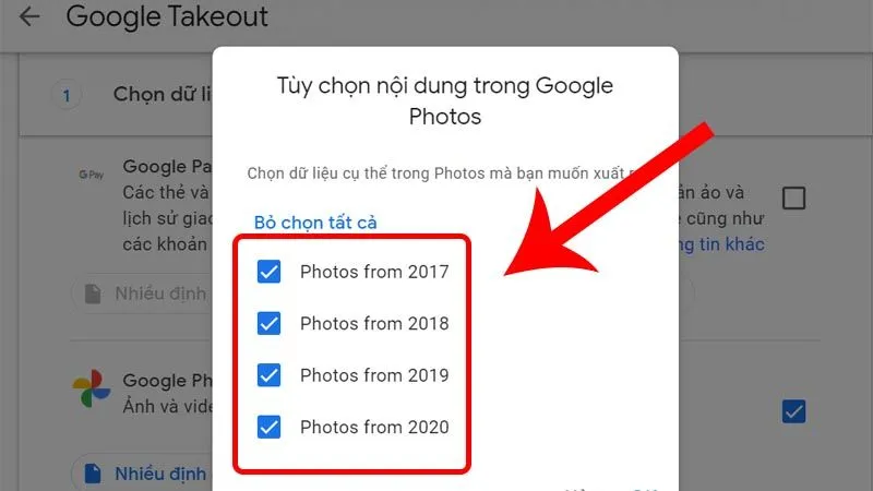Chọn album Google Photos cụ thể để tải xuống nhằm tối ưu dung lượng