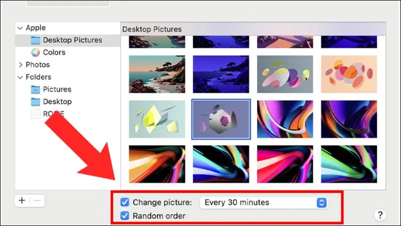 Tùy chọn 'Change picture' để đặt hình nền tự động thay đổi trên máy Mac