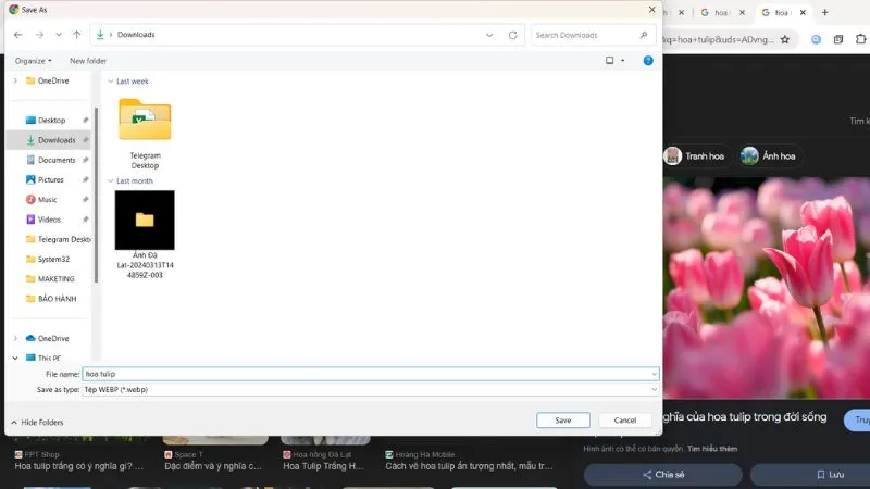 Hộp thoại chọn vị trí lưu và đặt tên tệp ảnh khi thực hiện cách tải hình ảnh về máy tính