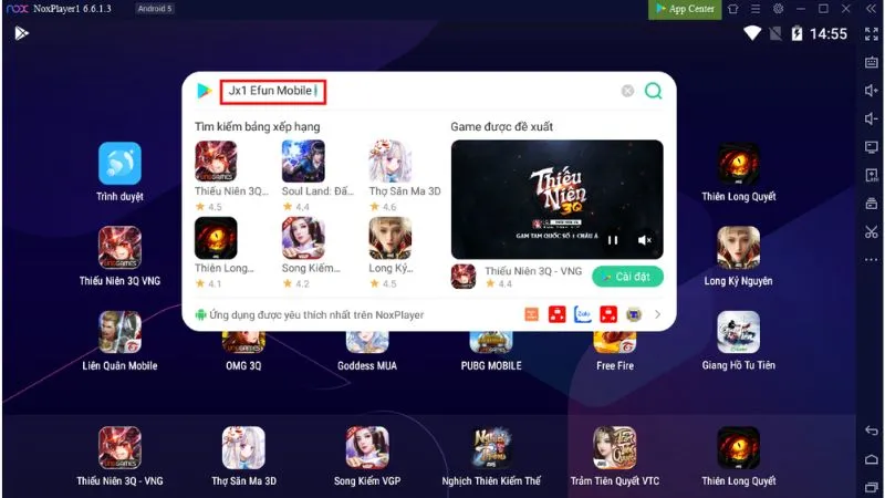 Giao diện sau khi khởi động NoxPlayer, hiển thị một số ứng dụng mặc định và biểu tượng CH Play