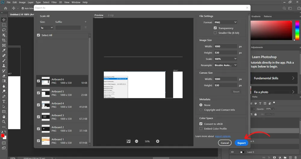 Cách xuất ảnh trong Photoshop - Bước 2