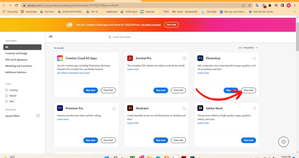 Cách tải Photoshop cho máy tính- Bước 2