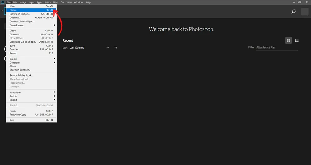 Cách mở file trong Photoshop-Bước 1