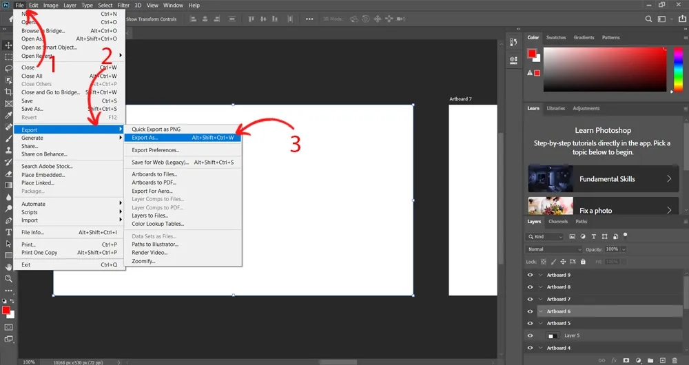 Cách xuất ảnh trong Photoshop - Bước 1