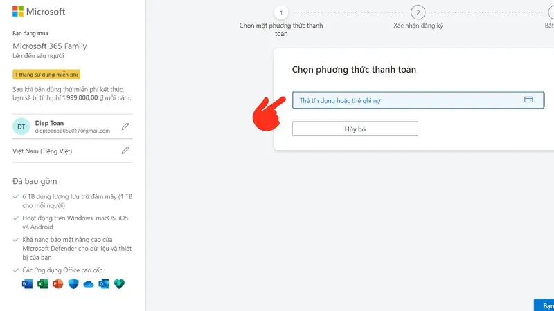 Trang thanh toán và thiết lập thông tin để hoàn tất đăng ký Microsoft 365 và tải PowerPoint chính thức