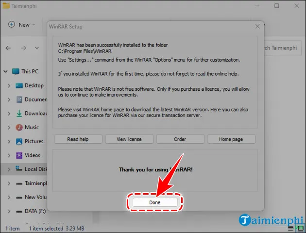 Hoàn tất cách cài WinRAR cho máy tính và kiểm tra thành công.