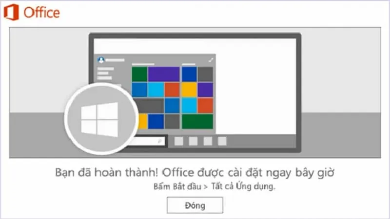 Bước 4: Cửa sổ thông báo hoàn thành cài đặt Office 365