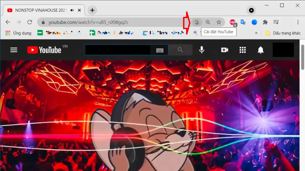 Biểu tượng cài đặt ứng dụng Progressive Web App YouTube trên trình duyệt Google Chrome