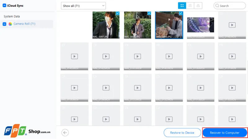 Lựa chọn ảnh cụ thể và nhấn Recover to Computer để hoàn tất quá trình khôi phục