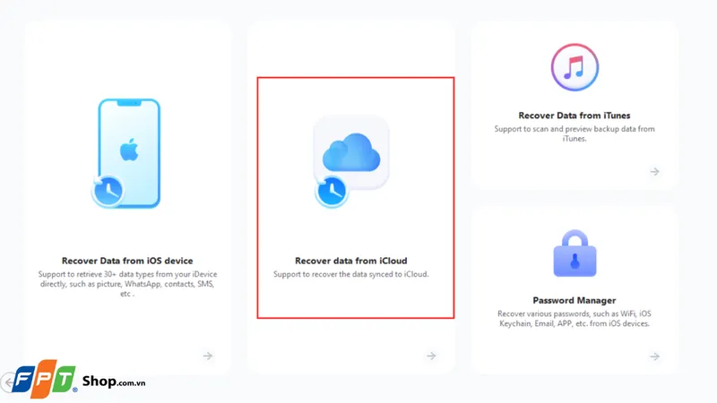 Chọn Recover data from iCloud để bắt đầu tải dữ liệu