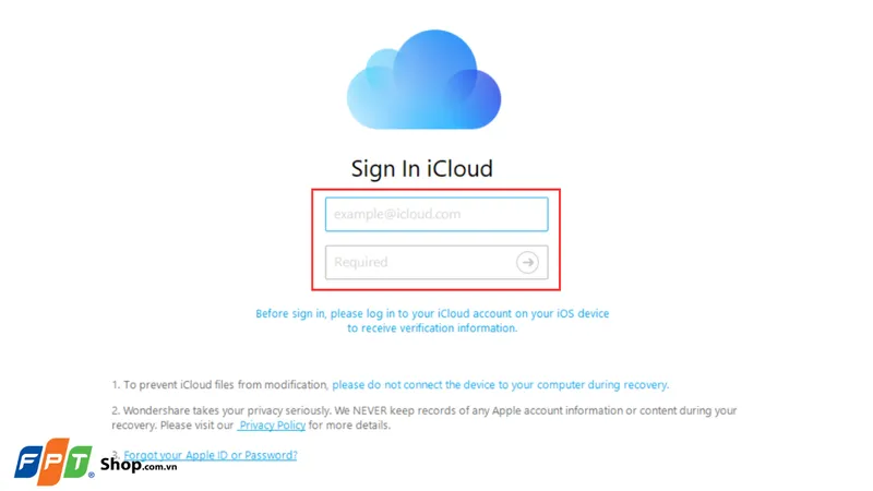 Đăng nhập bằng ID Apple vào giao diện Dr.Fone để truy cập iCloud