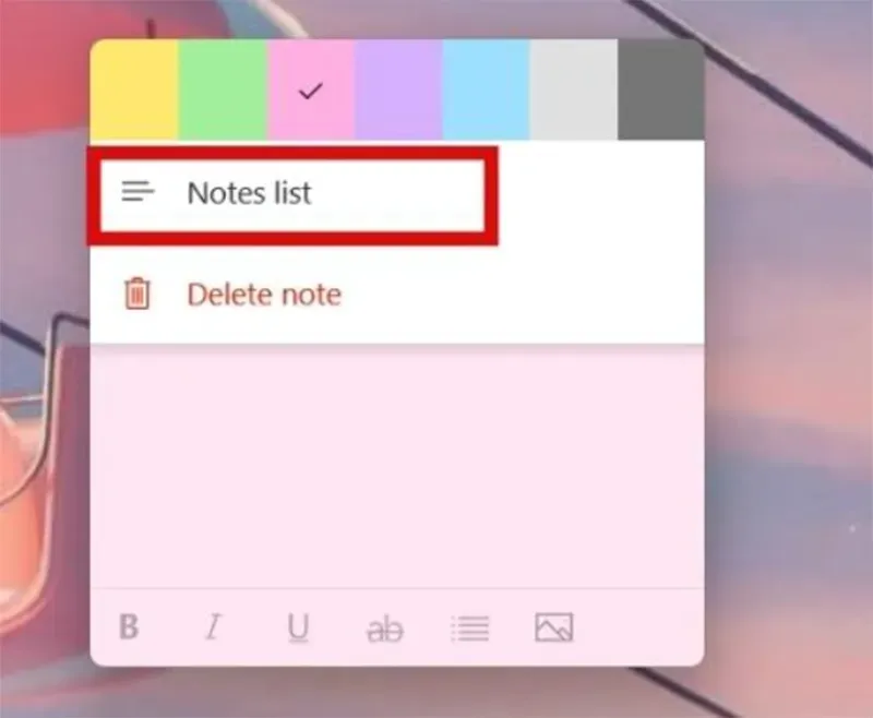 Bảng màu sắc đa dạng để tùy chỉnh giao diện ghi chú Sticky Notes