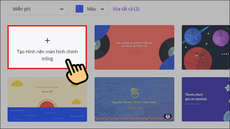 Chọn tạo hình nền màn hình chính trống để tự thiết kế từ đầu
