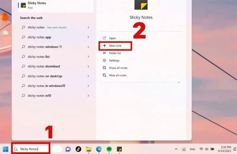 Hướng dẫn tìm kiếm và mở Sticky Notes qua thanh tìm kiếm trên Windows Taskbar