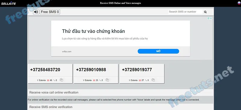 Giao diện tạo số điện thoại ảo với SMS Sellaite
