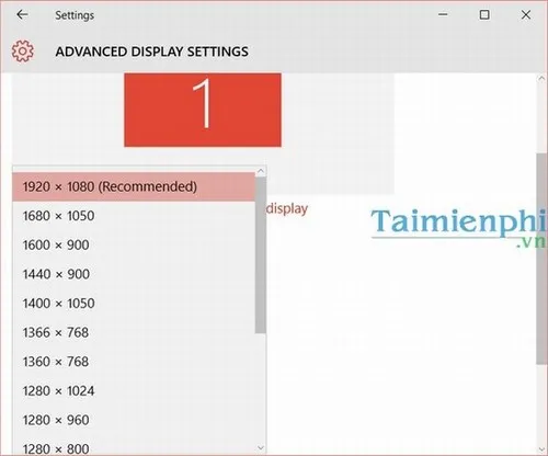 Lựa chọn độ phân giải màn hình khuyến nghị (Recommended resolution) trong cài đặt nâng cao