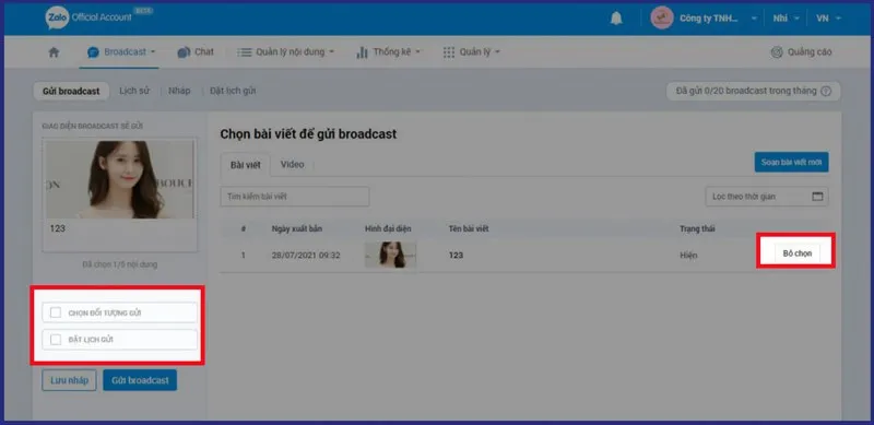 Thiết lập các thông tin hẹn giờ