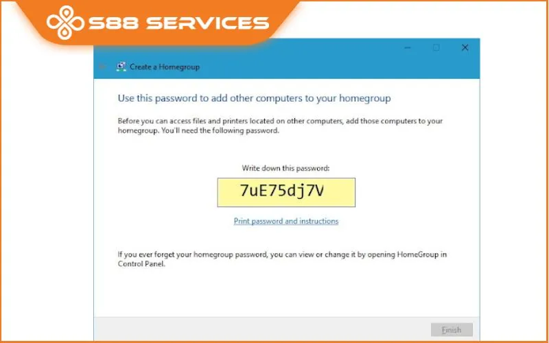 Màn hình hiển thị mật khẩu HomeGroup, cần thiết cho việc truy cập mạng LAN trên Win 10