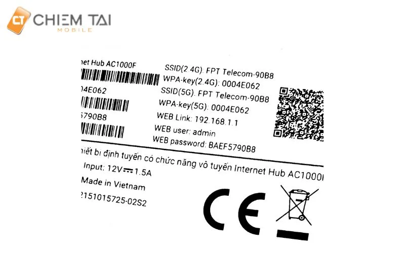 Vị trí thông tin đăng nhập mặc định (Username và Password) trên router, quan trọng khi cấu hình lại để vào wifi trên máy tính