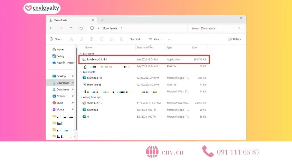 Thư mục chứa file cài đặt Zalo trên máy tính