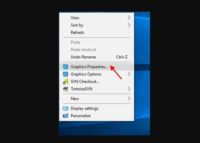 Giao diện thuộc tính đồ họa Intel Graphics Control Panel, nơi người dùng tùy chỉnh cài đặt màu sắc và độ sáng màn hình