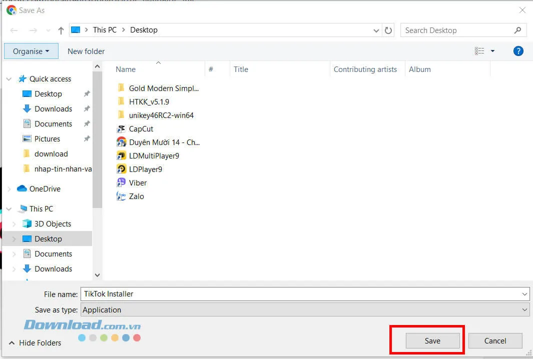 Nhấn vào nút Save