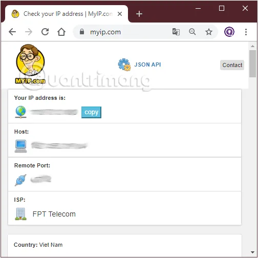 Tìm địa chỉ IP public với myip.com