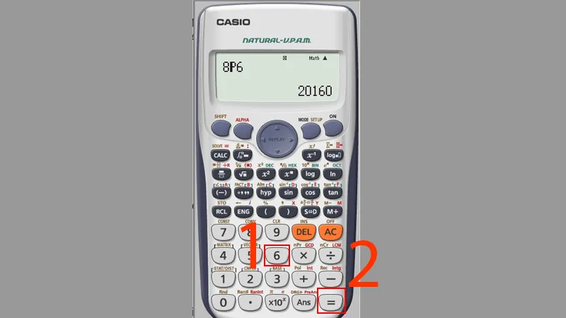Kết quả phép tính chỉnh hợp A8/6=20160