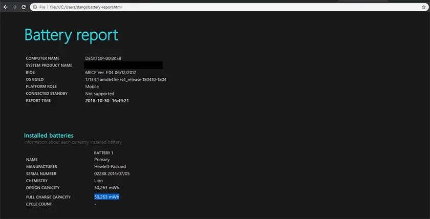 Nhận biết trình trạng pin nhờ 2 thông số Design Capacity và Full Charge Capacity