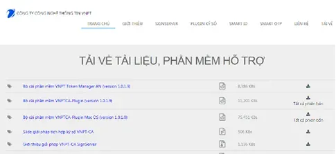 Trang tải phần mềm chữ ký số VNPT Token Manager AN trên website chính thức của VNPT