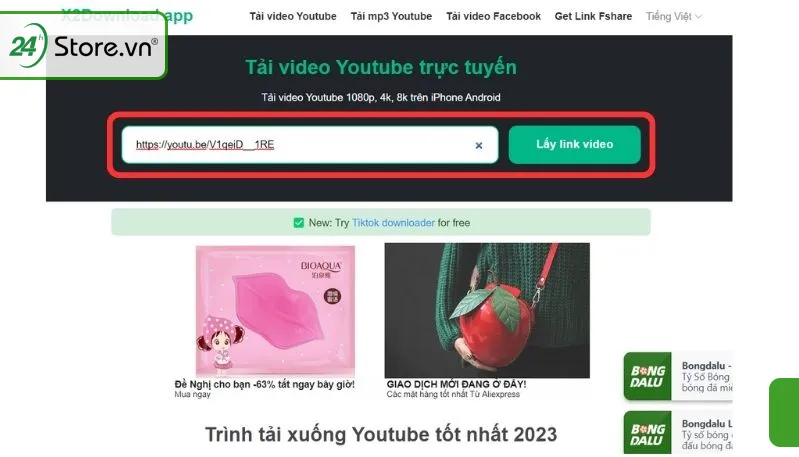 Giao diện website X2 Download để dán URL video và tải nhạc MP3 miễn phí về máy tính