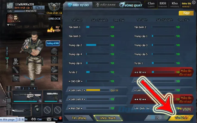 Giao diện Chọn Kênh Trong Truy Kích, Phân Loại Theo Level Giúp Người Chơi Mới Tham Gia Dễ Dàng