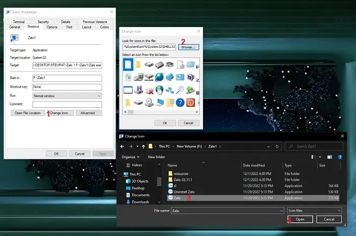Thay đổi biểu tượng Zalo shortcut để dễ dàng nhận biết các phiên bản
