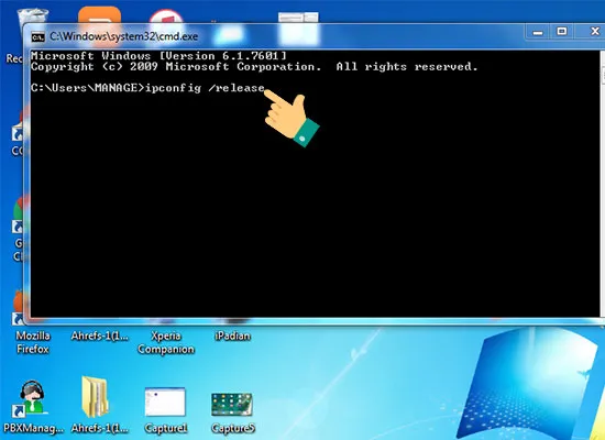 Thực hiện lệnh ipconfig /release để giải phóng địa chỉ IP