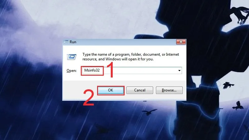 Nhập lệnh “msinfo32” vào hộp thoại Run để mở System Information