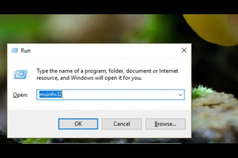 Sử dụng tổ hợp phím Windows + R và lệnh msinfo32 để mở cửa sổ System Information.