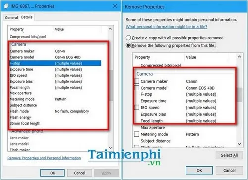 Kiểm tra dòng multiple values khi thực hiện chỉnh sửa siêu dữ liệu cho nhiều hình ảnh
