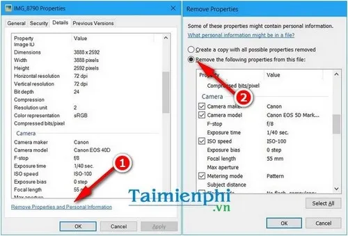 Tùy chọn Remove Properties and Personal Information để loại bỏ dữ liệu cá nhân