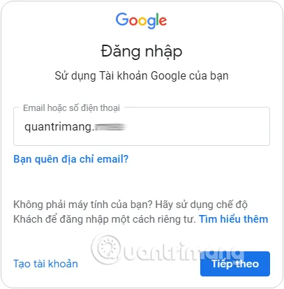 Trang đăng nhập tài khoản Google để bắt đầu quá trình sao lưu dữ liệu