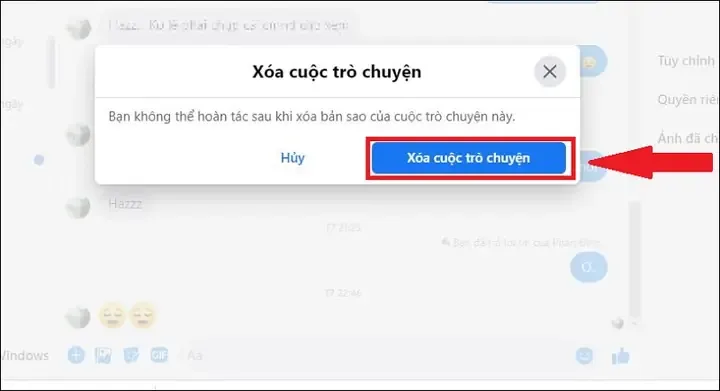 Giao diện hướng dẫn gỡ tin nhắn Messenger trên máy tính, minh họa cách xóa tin nhắn facebook trên máy tính