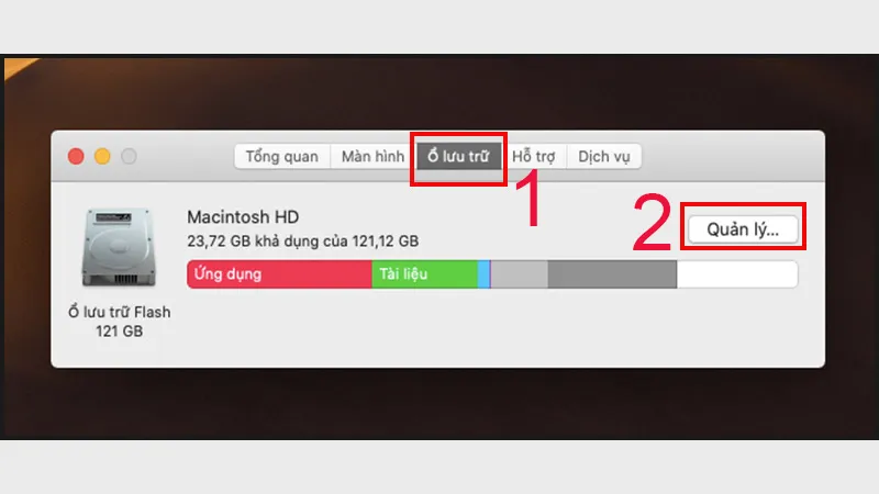 xóa ứng dụng trên máy tính macbook qua quản lý bộ nhớ