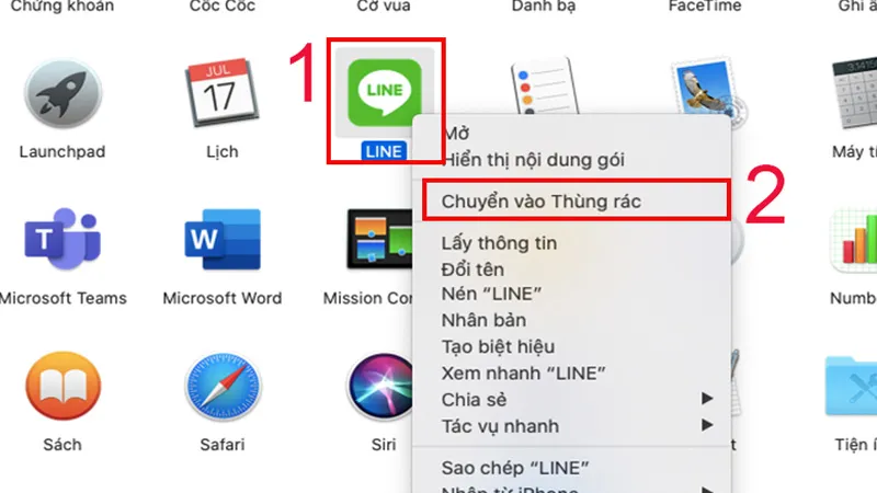 gỡ ứng dụng trên máy tính macbook bằng cách kéo vào thùng rác