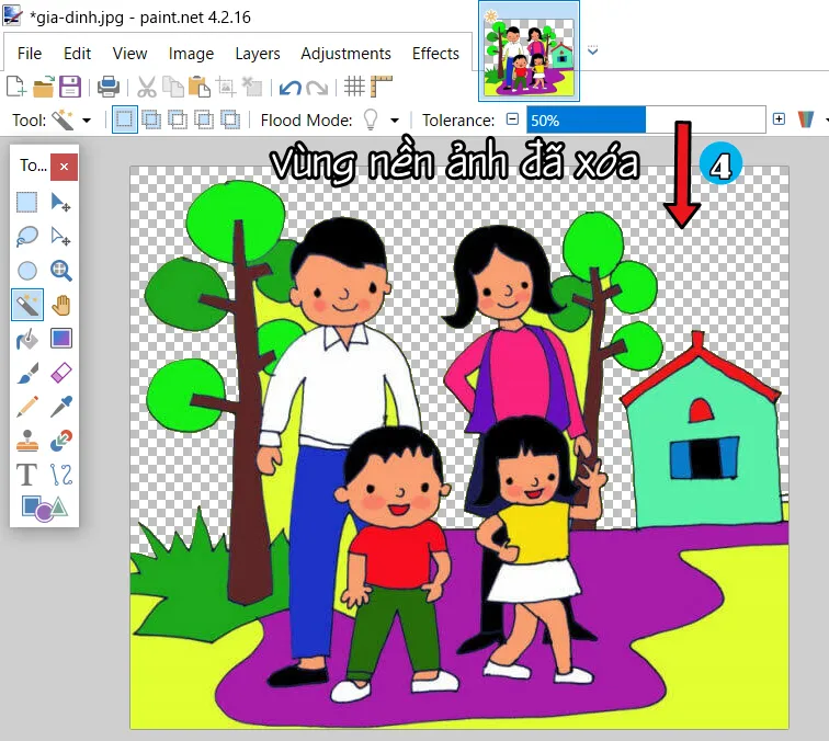 Nền ảnh sau khi bị xóa, hiển thị dạng caro trắng đen
