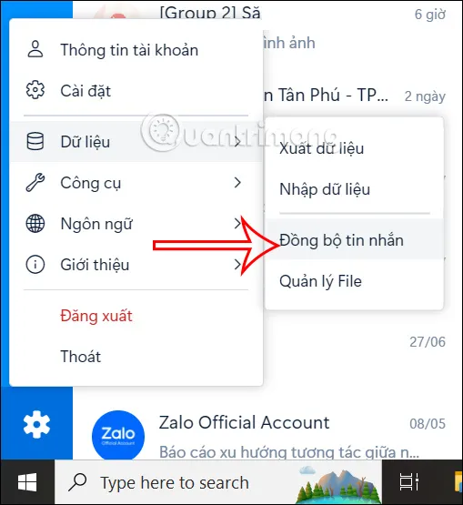 Đồng bộ tin nhắn trên Zalo máy tính 
